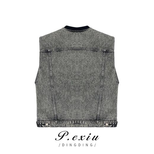 01-1 潘依绣丁丁宠粉【复古牛仔】美式复古宽松百搭水洗牛仔马甲 D5762 商品图1