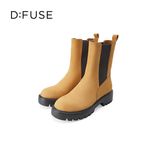 Dfuse迪芙斯冬新款牛皮大黄靴圆头厚底短靴女户外DF34116004 商品图5