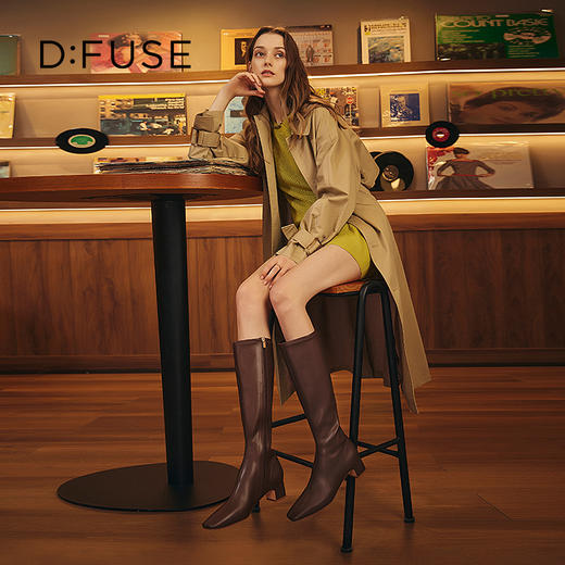 Dfuse迪芙斯冬季新款摩登弹力及膝瘦瘦靴高跟长靴DF34117043 商品图9