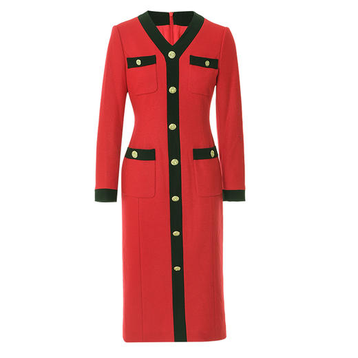 EITIE爱特爱冬季新款通勤洋气撞色V领显瘦百搭连衣裙女7207919 商品图5