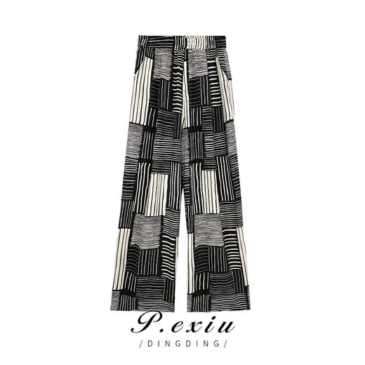 04-1潘依绣丁丁宠粉夏季宽松复古松紧腰条纹印花直筒休闲裤 WH23060 商品图0