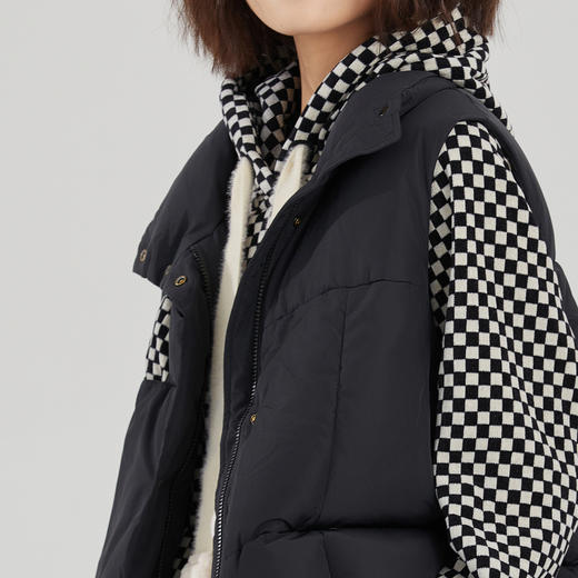 谜底中长款羽绒马甲女2023冬款立领棋盘格拼色鸭绒保暖239MY7308 商品图3