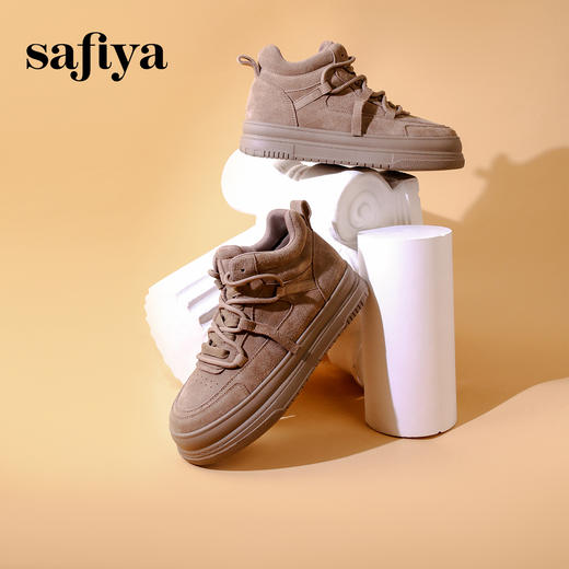 Safiya/索菲娅2023冬季新品 潮流复古高帮运动百搭厚底绒面工装板鞋 SF34116092/SF34118092 商品图3
