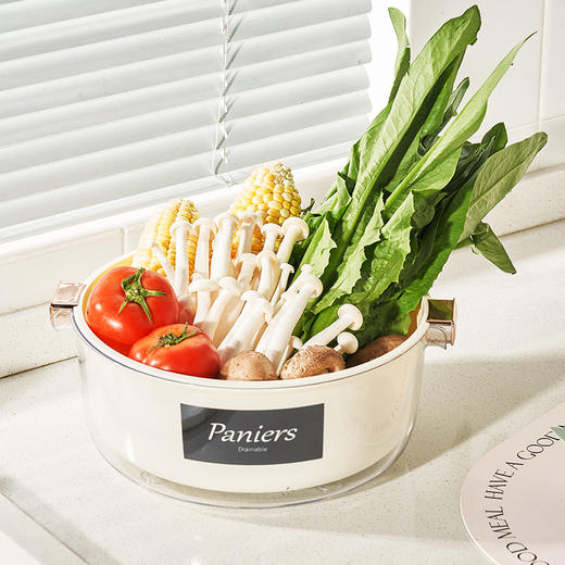 「奶油风双层沥水篮」颜值厨房好物沥水篮 双层洗菜盆蔬菜水果盘多功能收纳筐沥水碗架用品 商品图2