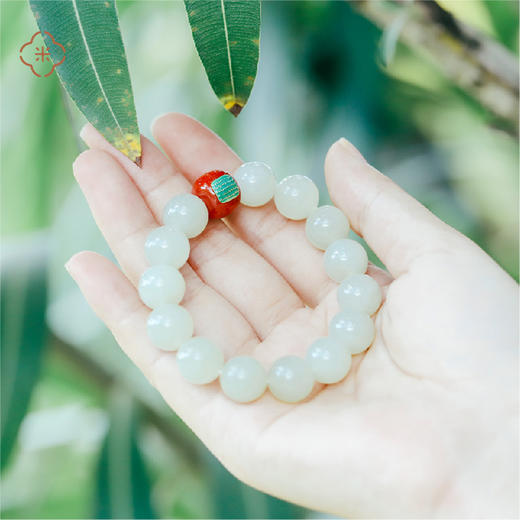 米马设计 冰润浅晴水 青海料和田玉手钏 对女生好18K金绿度母/五条经 商品图0
