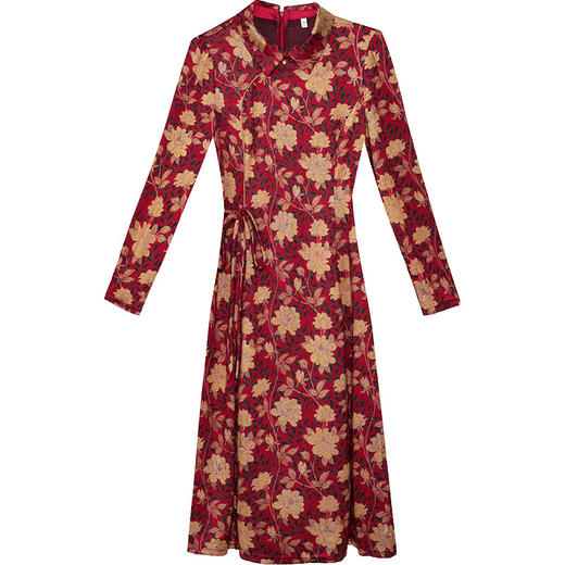 优雅时尚，秋款中长款印花连衣裙翻领长袖通勤气质妈妈装A字裙QYM-XQD-2C23132-L 商品图4