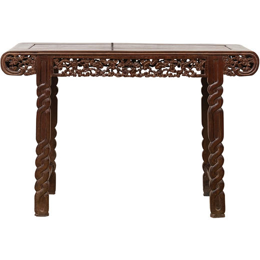 清 红木透雕灵芝纹书卷式平头案 商品图5