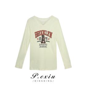 03-4潘依绣丁丁宠粉 PanYiXiu/潘依绣夏季薄款字母印花休闲百搭显瘦长袖T恤 20915T