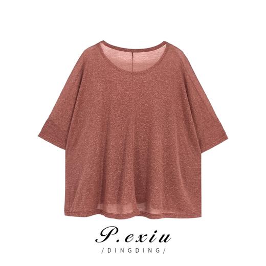 03-4潘依绣丁丁宠粉【玫瑰云霞】亚-麻-夏季宽松显瘦短袖T恤 W-61322 商品图1