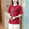 DD-新款五分袖棉麻刺绣宽松大码唐装衬衫衬衣 商品缩略图3