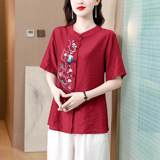 DD-新款五分袖棉麻刺绣宽松大码唐装衬衫衬衣 商品图3