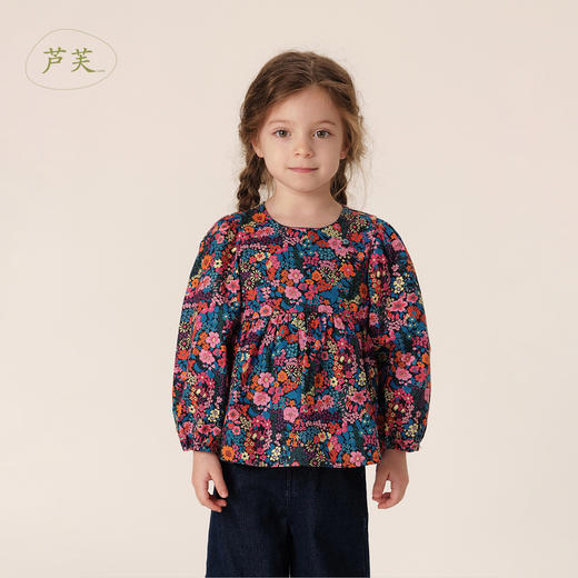 【马克珍妮 芦芙】秋装新款 女童绚烂碎花泡泡袖纯棉小衫231530 商品图1