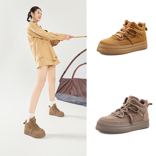 Safiya/索菲娅2023冬季新品 潮流复古高帮运动百搭厚底绒面工装板鞋 SF34116092/SF34118092 商品图4