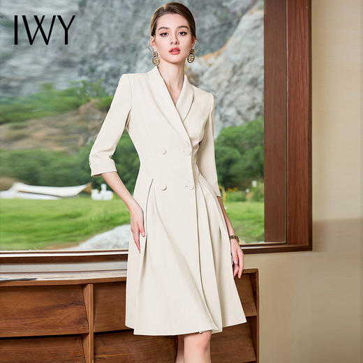 IWY/气质米白色西装连衣裙女初秋七分袖演讲比赛职业裙面试正装Q963 商品图1