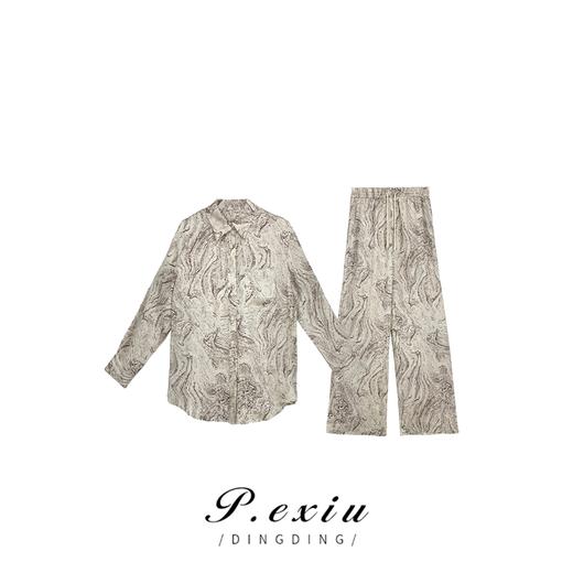 04-3潘依绣丁丁宠粉PanYiXiu/潘依绣【回头率密码】复古宽松晕染衬衫休闲裤套装  W-61078 商品图0