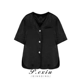 03-4潘依绣丁丁宠粉醋-酸-夏季国风纯色压褶气质休闲短袖衬衫 SH0812