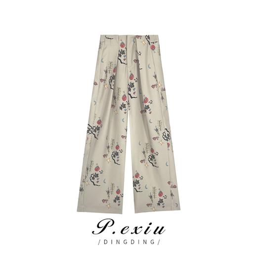 01-1潘依绣丁丁宠粉【普罗旺斯】春夏设计感小众垂感西裤印花直筒休闲裤 SH5017 商品图0