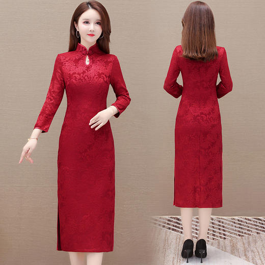 QYM HJY9713-Y复古旗袍裙时尚气质提花裙 商品图2