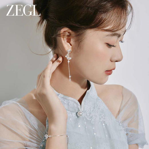 ZEGL设计师月桂女神系列流苏耳环女小众设计感月光石耳钉银针耳饰 商品图4