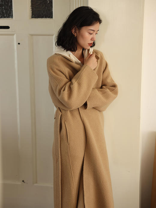 HeyDress香风毛呢外套女秋冬宽松肌理感绵羊毛双面呢休闲气质大衣 商品图1