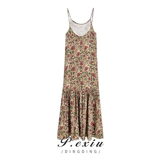 03-3潘依绣丁丁宠粉PanYiXiu/潘依绣【落日画展】人-丝-气质碎花吊带连衣裙 W-61340 商品图1