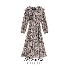 A009潘依绣丁丁宠粉【歌剧院】春夏减龄圆领碎花长袖连衣裙 W-61242