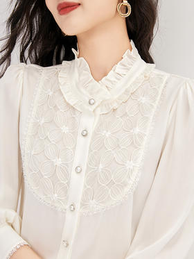 名媛气质，通勤显瘦重工绣花真丝双乔19姆米上衣WLZD-2321209