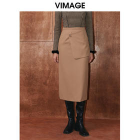 VIMAGE纬漫纪冬季新品高腰纯色显瘦设计小众半身裙V2006619