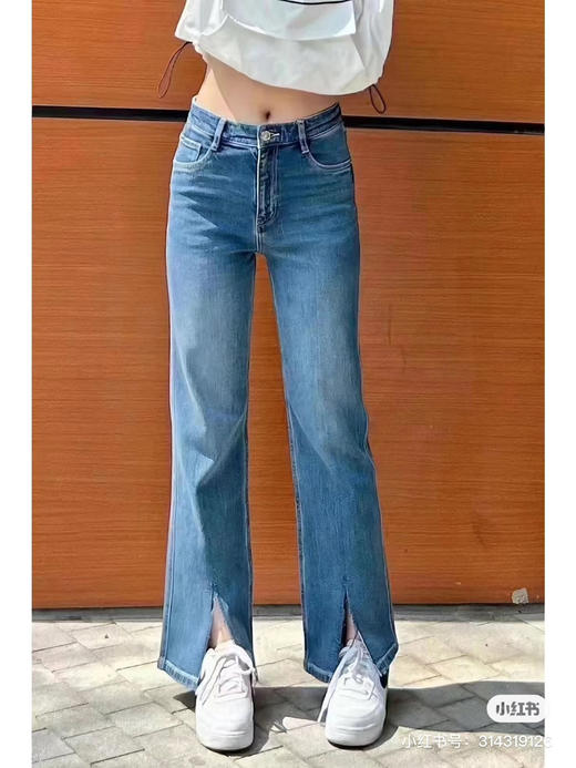 【断码 清仓 凑单】夏季薄款 Mo微喇开叉 洗水磨白中腰 九分裤 高弹 牛仔裤 商品图2