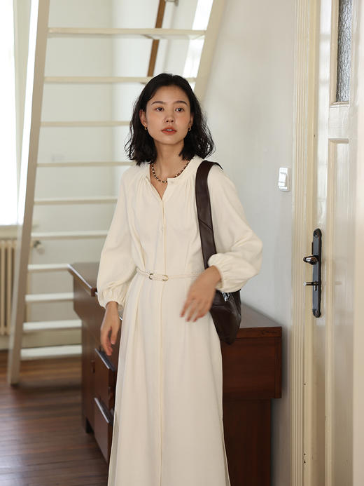 HeyDress法式连衣裙女秋季宽松V领收腰设计气质垂感长袖浪漫裙子 商品图3