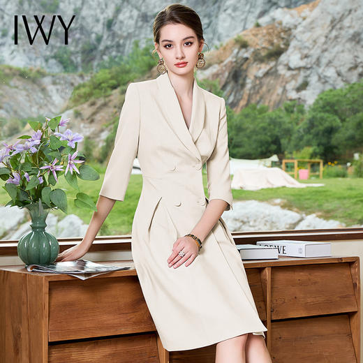 IWY/气质米白色西装连衣裙女初秋七分袖演讲比赛职业裙面试正装Q963 商品图3