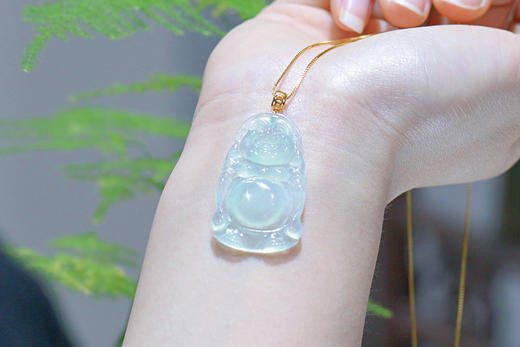 天然翡翠笑佛  镶嵌：18k金镶 商品图1