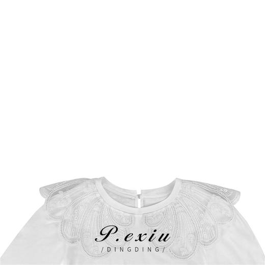 03-3潘依绣丁丁宠粉【现货】0610夏季纯色简约时尚休闲蕾丝娃娃领短袖T恤 Q1702 商品图2