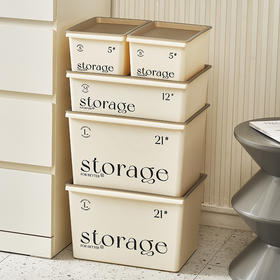 「ins奶油风！三款尺寸」奶油风收纳盒可叠加玩具零食整理筐衣服衣物收纳箱桌面储物盒带盖