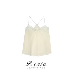 04-3潘依绣丁丁宠粉夏季蕾丝拼接气质丝绒吊带 Z1316