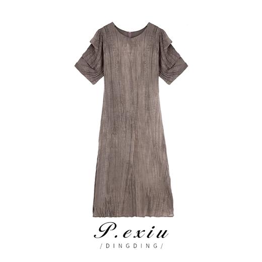 03-3潘依绣丁丁宠粉夏季新款高级感炒色压褶显瘦气质短袖连衣裙 K71257 商品图0