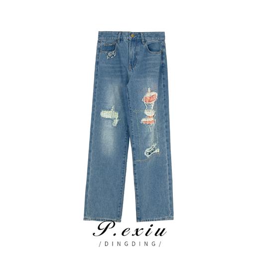 04-6潘依绣丁丁宠粉【牛仔乐队】设计款宽松破洞哈伦牛仔裤 D5800 商品图0