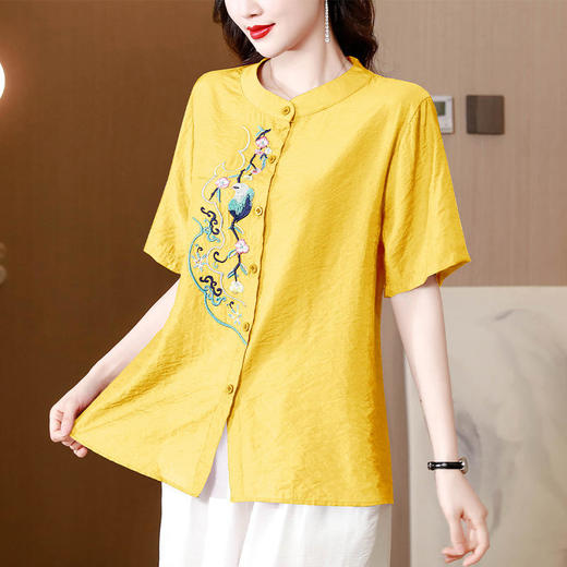 DD-新款五分袖棉麻刺绣宽松大码唐装衬衫衬衣 商品图2