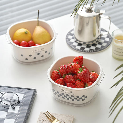 「三款尺寸！ins风奶油白」洗菜篮家用厨房用品果蔬篮加厚双层水果收纳滤水篮沥水篮 商品图2