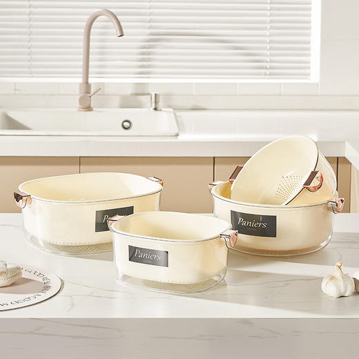 「奶油风双层沥水篮」颜值厨房好物沥水篮 双层洗菜盆蔬菜水果盘多功能收纳筐沥水碗架用品 商品图0