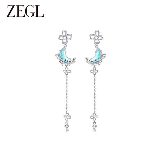 ZEGL设计师月桂女神系列流苏耳环女小众设计感月光石耳钉银针耳饰 商品图0