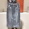 01-1潘依绣丁丁宠粉  浅色开衩牛仔半身裙     8376D 商品缩略图0