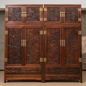 清 红木高浮雕人物故事四件柜