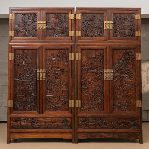 清 红木高浮雕人物故事四件柜 商品图0