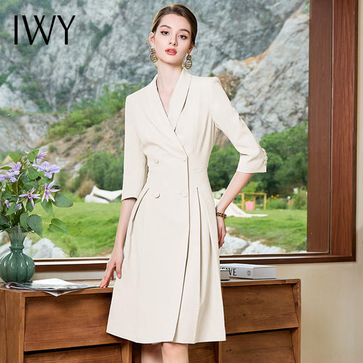 IWY/气质米白色西装连衣裙女初秋七分袖演讲比赛职业裙面试正装Q963 商品图2