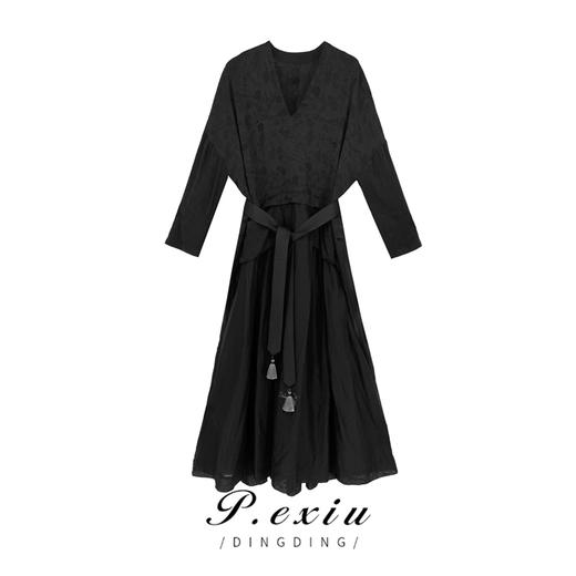 04-6潘依绣丁丁宠粉【夜晚繁星】法式复古气质修身显瘦长袖连衣裙 W-61227 商品图0