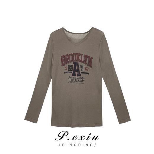 03-4潘依绣丁丁宠粉 PanYiXiu/潘依绣夏季薄款字母印花休闲百搭显瘦长袖T恤 20915T 商品图1