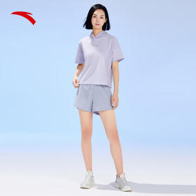 安踏运动短T2023夏季女子针织连帽短T短袖外套防晒跑步旅行