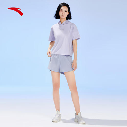 安踏运动短T2023夏季女子针织连帽短T短袖外套防晒跑步旅行 商品图0