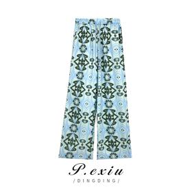 04-6潘依绣丁丁宠粉小清新复古提花宽松气质百搭松紧腰阔腿休闲裤 Z75602